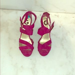 Magenta and sparkly gold wedges